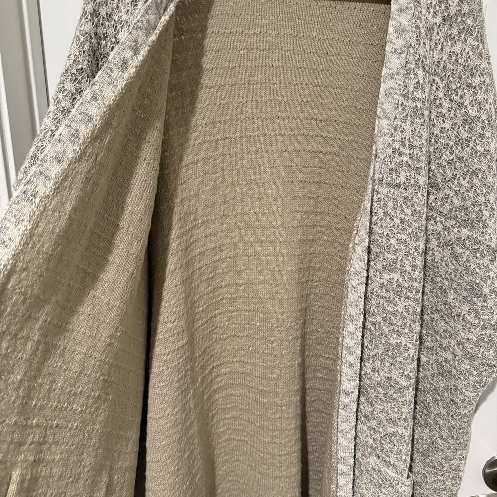 World Market One Size Kimono Cardigan Poncho Duster L XL 1X 2X 3X Pockets Taupe - Picture 9 of 12